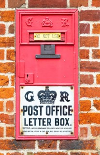King George VI disused red wall Post Office letter box, Great Glemham, Suffolk, England, UK, do not