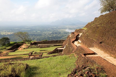 Buildings of rock palace fortress on rock summit, Sigiriya, Central Province, Sri Lanka, Asia