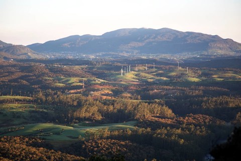 Early morning uplands landscape near Nuwara Eliya, viewed from Horton Plains national park, Sri