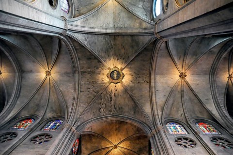 Ceiling view, Notre-Dame de Paris Cathedral, Ile de la Cite, 4th arrondissement, Paris, France,