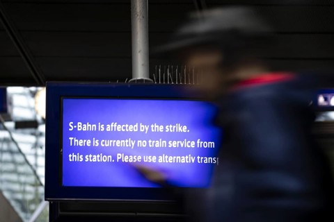 A notice board at Berlin Central Station indicates the GDL railway strike. S-Bahn is affected by