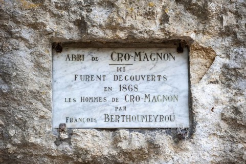 Plaque commemorating the discovery of Cro Magnon man in 1868 by Francois Berthoumeyrou at the Abri