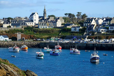 Harbour and commune of Le Conquet, seen from the Kermorvan peninsula, Finistere Pen ar Bed