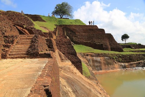 Buildings of rock palace fortress on rock summit, Sigiriya, Central Province, Sri Lanka, Asia