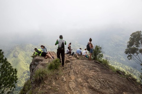 Walkers on the peak of Ella Rock mountain, Ella, Badulla District, Uva Province, Sri Lanka, Asia