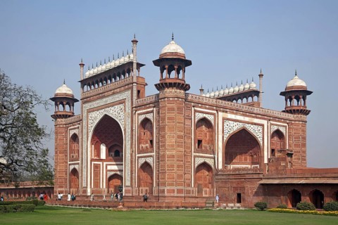 Entrance gate to the Taj Mahal in Agra, Uttar Pradesh, India, Asia
