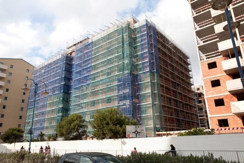Construction of high rise apartment block housing in Gibraltar, British overseas territory in