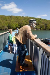 Sculpture of an Old Man on the King Harry Ferry Bridge vehicular chain ferry crossing River Fal,