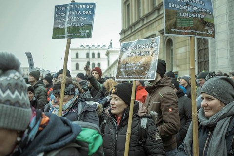 Demonstrators at the rally, farmers' protest, Odeonsplatz, Munich, Upper Bavaria, Bavaria, Germany,