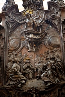 Finely carved mahogany woodwork in the cathedral choir stalls by Pedro Duque Cornejo, Cordoba,
