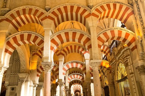 Moorish arches in the former mosque now cathedral, Cordoba, Spain, Europe