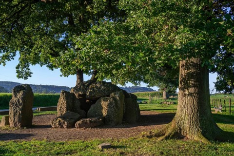 Grand Dolmen de Weris, megalithic gallery grave, chambered tomb near Durbuy in summer, province of