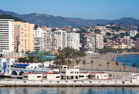 Beach front apartment buildings Malaga, Spain, Europe