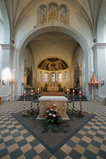 St Castor Basilica, Central nave and main altar, Coblenz, Rhineland Palatinate, Germany, Europe