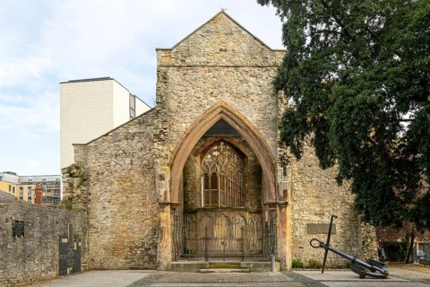 Ruins of Holyrood Church, Southampton, Hampshire, England, UK bombed during World War 2