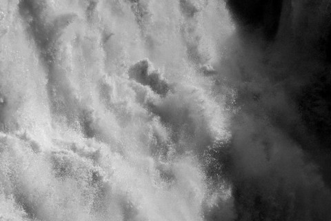 Water masses of Joekulsa a Fjoellum river at Dettifoss, the second most powerful waterfall in