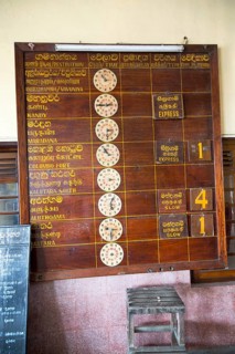 Train timetable at the railway station, Galle, Sri Lanka, Asia