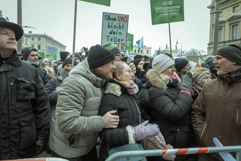 Demonstrators at the rally, farmers' protest, Odeonsplatz, Munich, Upper Bavaria, Bavaria, Germany,