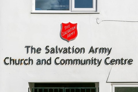 Signs for the Salvation Army church and community centre, Woodbridge, Suffolk, England, UK
