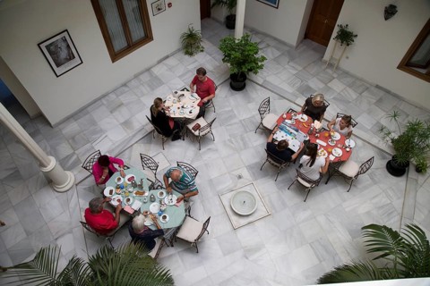 Historic building interior, Hotel Casa Grande, Jerez de la Frontera, Spain looking down courtyard