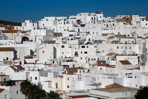 Pueblo blanco historic village whitewashed houses on hillside, Vejer de la Frontera, Cadiz