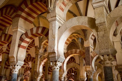 Moorish arches in the former mosque now cathedral, Cordoba, Spain, Europe
