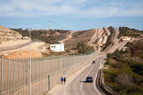 High security fences separate the Spanish exclave of Melilla, Spain from Morocco, north Africa,