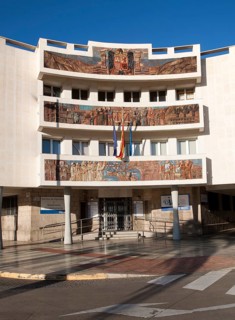 Government office with history mural Melilla autonomous city state Spanish territory in north