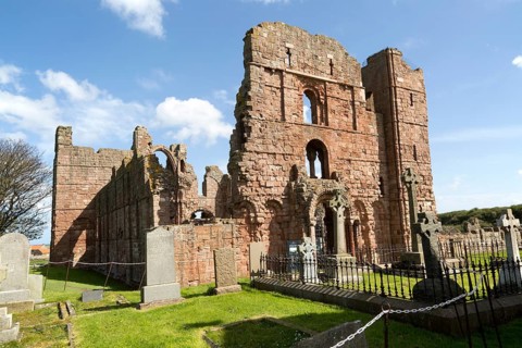 Ruins of Lindisfarne Priory, Holy Island, Northumberland, England, UK
