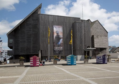 Advert for Viking Voyager exhibition at the National Maritime museum Cornwall, England, UK
