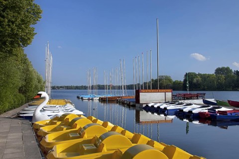 Maschsee, an artificial lake in Hanover, Lower Saxony, Germany, Europe
