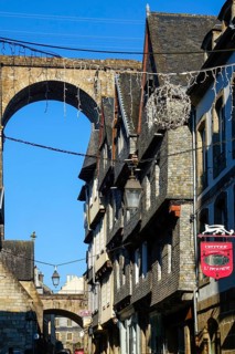 Old houses in Rue Ange de Guernisac, behind the viaduct of the Paris-Brest railway line, Morlaix