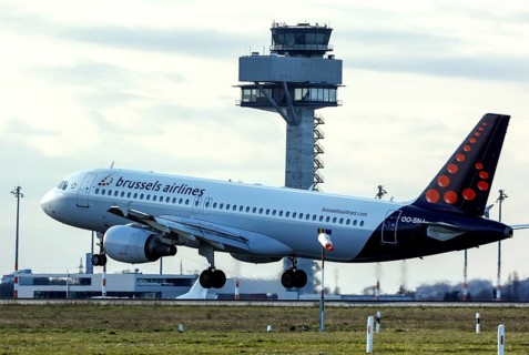An Airbus A-320 of the airline brussels airlines takes off at BER Berlin Brandenburg Airport Willy