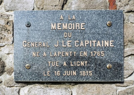 Commemorative plaque for general Jacques Lecapitaine, killed during the 1815 Battle of Ligny,