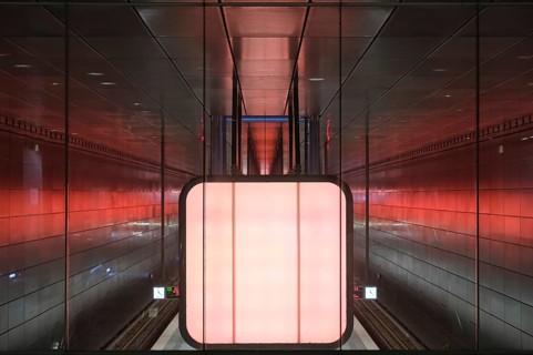 Hafencity University underground station, coloured light containers, Hanseatic City of Hamburg,