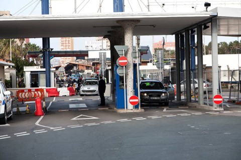 Customs at the border between Spain and Gibraltar, British overseas territory in southern Europe