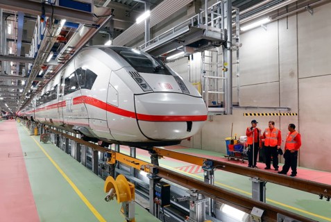 A Deutsche Bahn ICE train stands at the ICE plant in Berlin Rummelsberg, Berlin, 20 December 2022