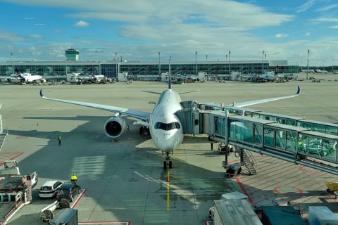 Airbus A 350 900 Singapore Airline at the gate of Terminal 2 Munich Airport Franz Josef Strauss,