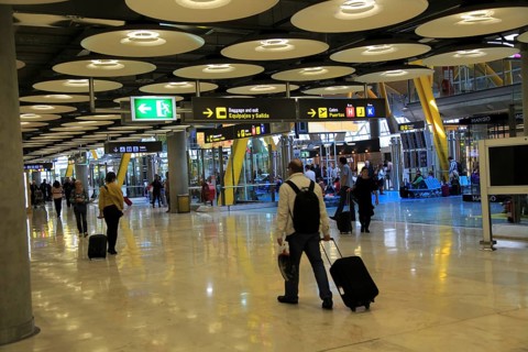 Modern architecture ceiling interior of terminal 4 building, Adolfo Suarez Madridâ€“Barajas
