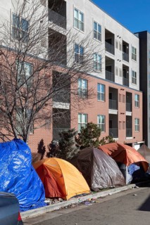 Denver, Colorado, Immigrants, mostly from Venezuela, live in a tent camp near downtown Denver. The