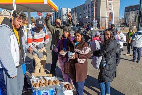 Denver, Colorado, Immigrants, mostly from Venezuela, live in a tent camp near downtown Denver. The