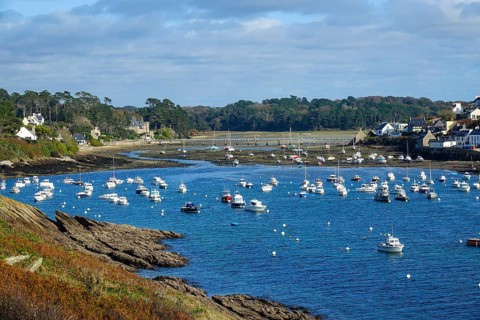 Harbour and commune of Le Conquet, seen from the Kermorvan peninsula, Finistere Pen ar Bed