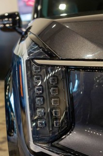 Pontiac, Michigan USA, 4 January 2024, A headlight of the Kia EV9, which won the North American