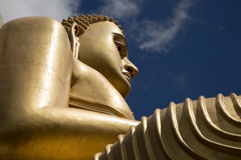 Giant Golden Buddha statue at Dambulla cave temple complex, Sri Lanka, Asia