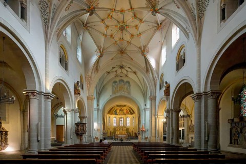 St Castor Basilica, Central nave and main altar, Coblenz, Rhineland Palatinate, Germany, Europe