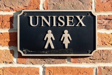 Unisex toilet sign for men and women, UK