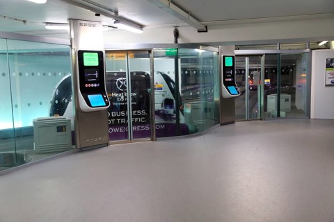 Pods robot driverless transport tram system at Terminal Five, Heathrow airport, London, England, UK