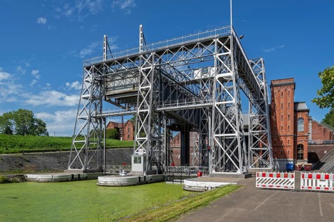 Hydraulic boat lift no. 1 on the old Canal du Centre at Houdeng-Goegnies near La Louviere, Hainaut