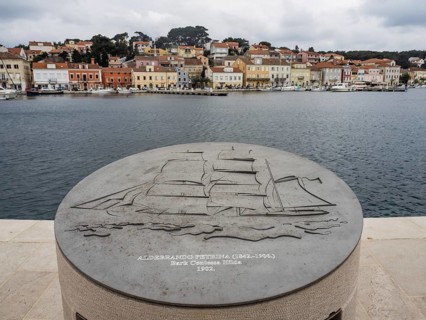 Relief of a sailing ship, memory of famous sailors, harbour of Mali Losinj, island of Losinj,