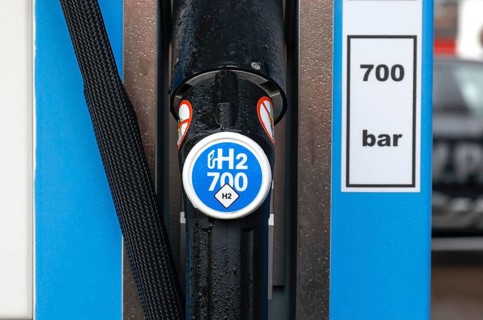 Pump nozzle at a hydrogen filling station, Berlin, 11.01.2023